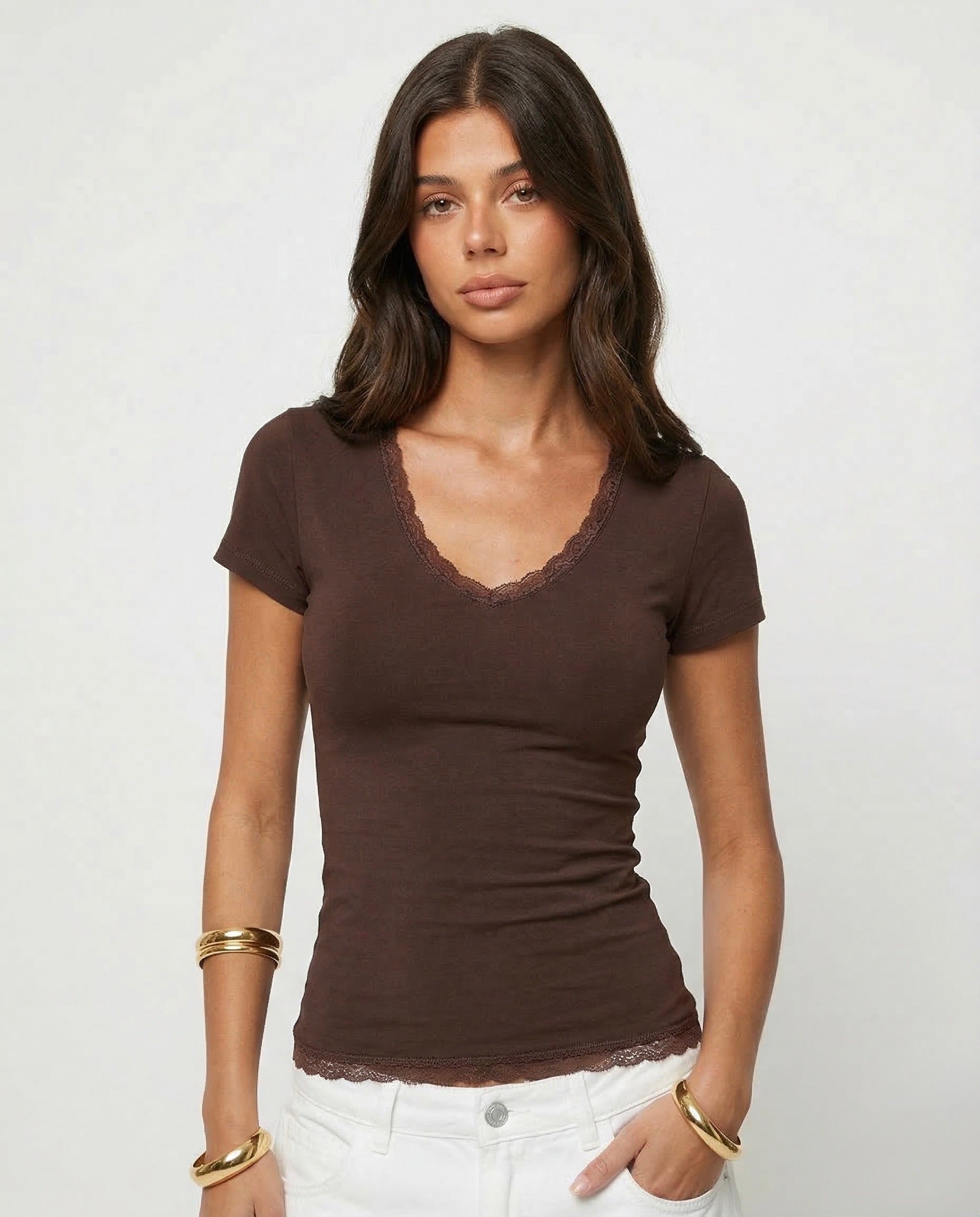 V-Neck Lace Tops