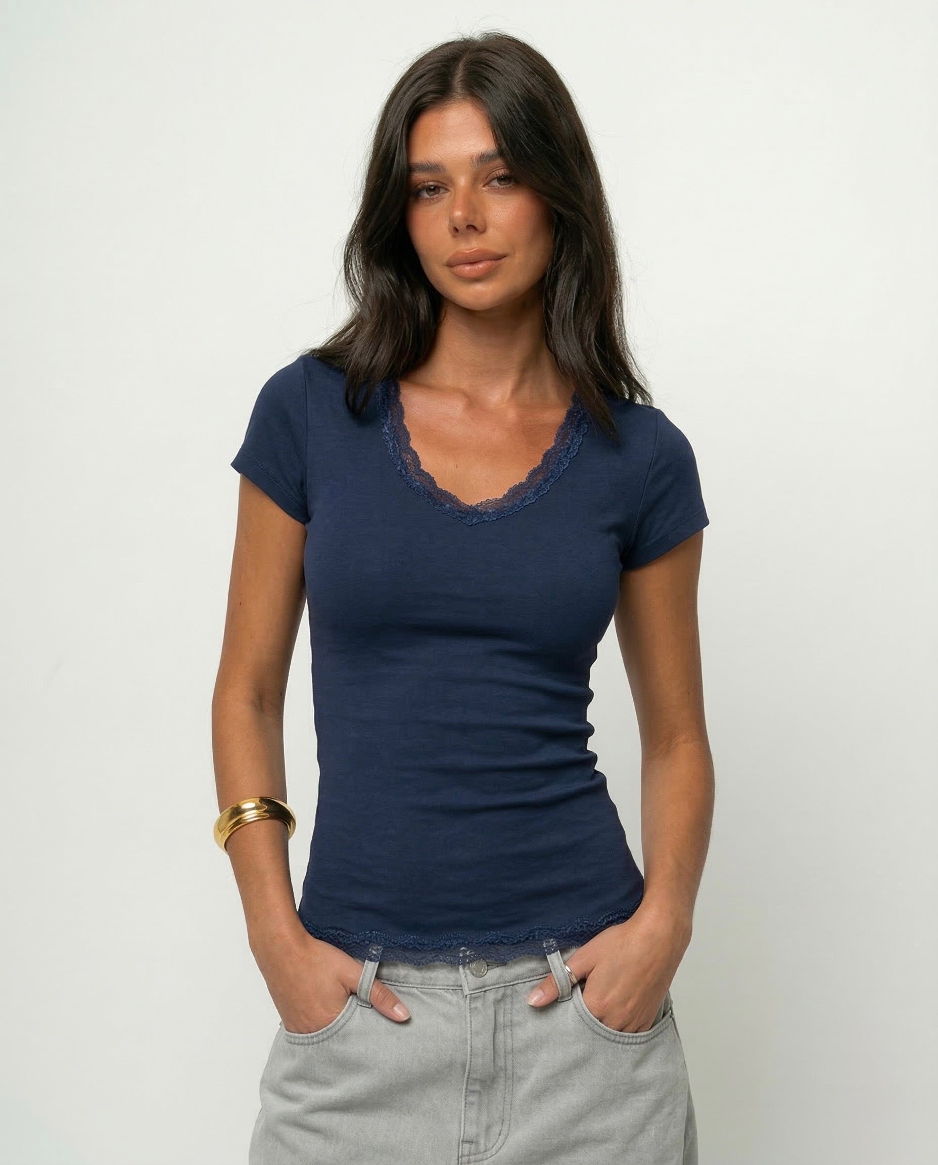 V-Neck Lace Tops